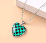 Green checkerboard Heart necklace
