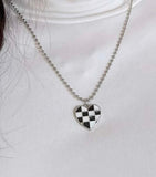 Checkerboard heart necklace adjustable